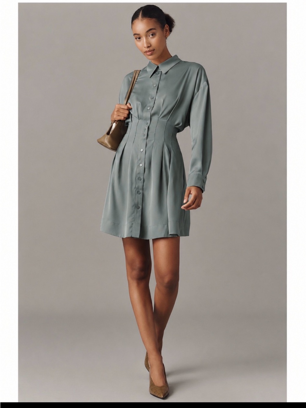 THE TOBIE LONG SLEEVE SATIN MINI SHIRT DRESS